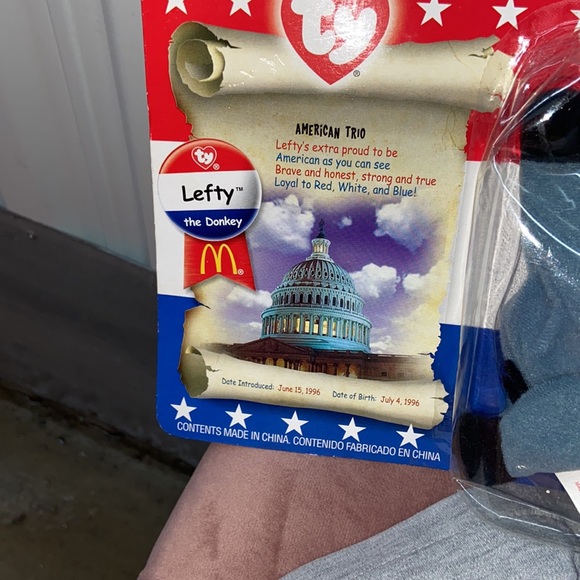 NIB RARE VINTAGE TY LEFTY MCDONALDS DONKEY BEANIE BABY ONE OF THE AMERICAN TRIO - Picture 2 of 9